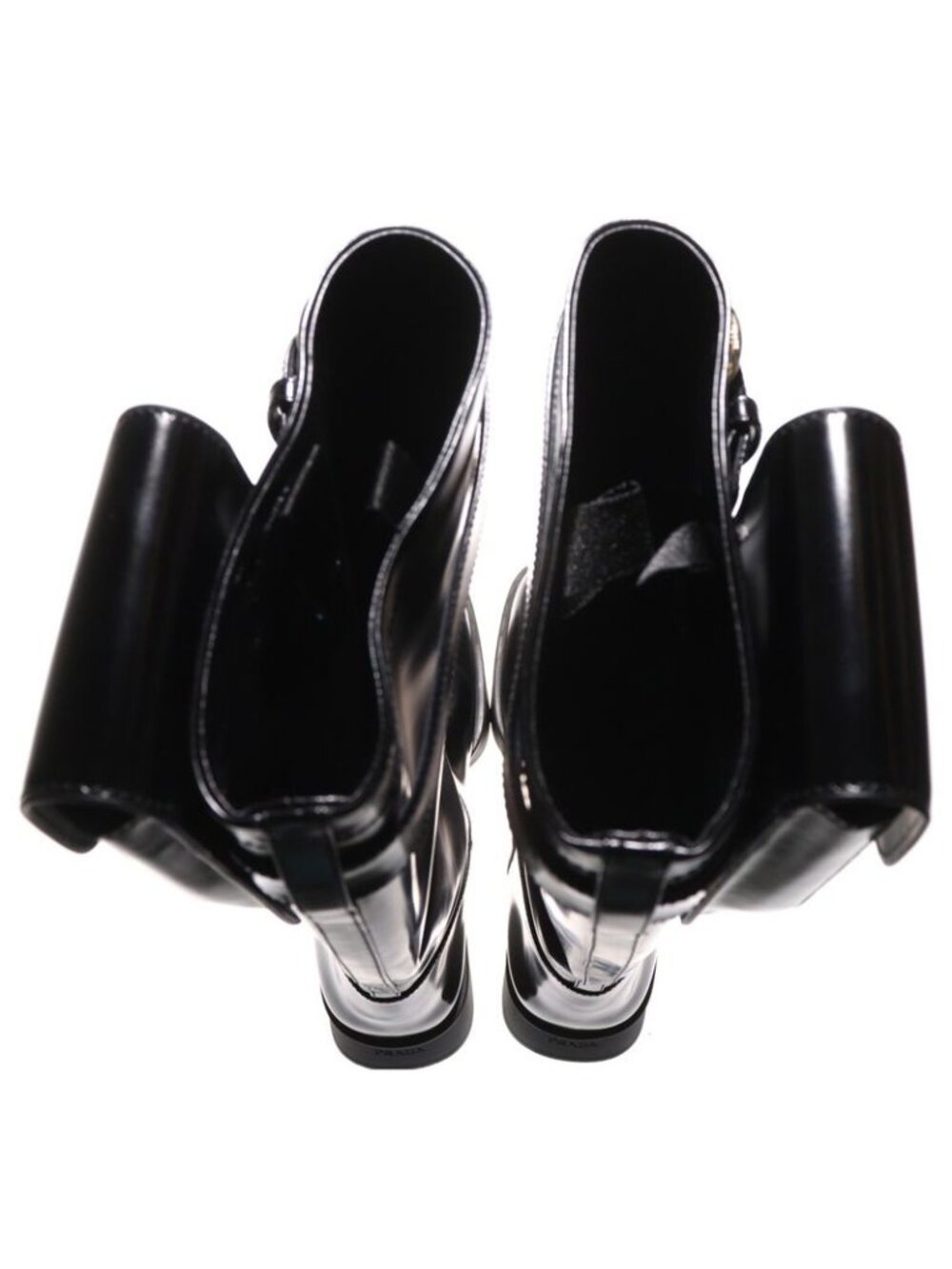 Prada Logo Print Pouch Brushed Leather Square Toe Long Boots Shoes Black - Picture 4 of 6